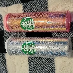 Set of 2 Starbucks cups 16oz pink and silver